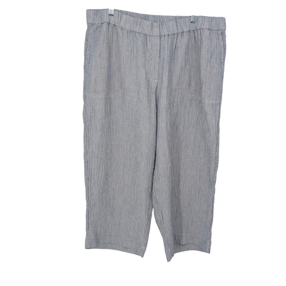 J Jill Pants Women Plus 2X Blue Striped Seersucker Cotton Elastic Waist Cropped